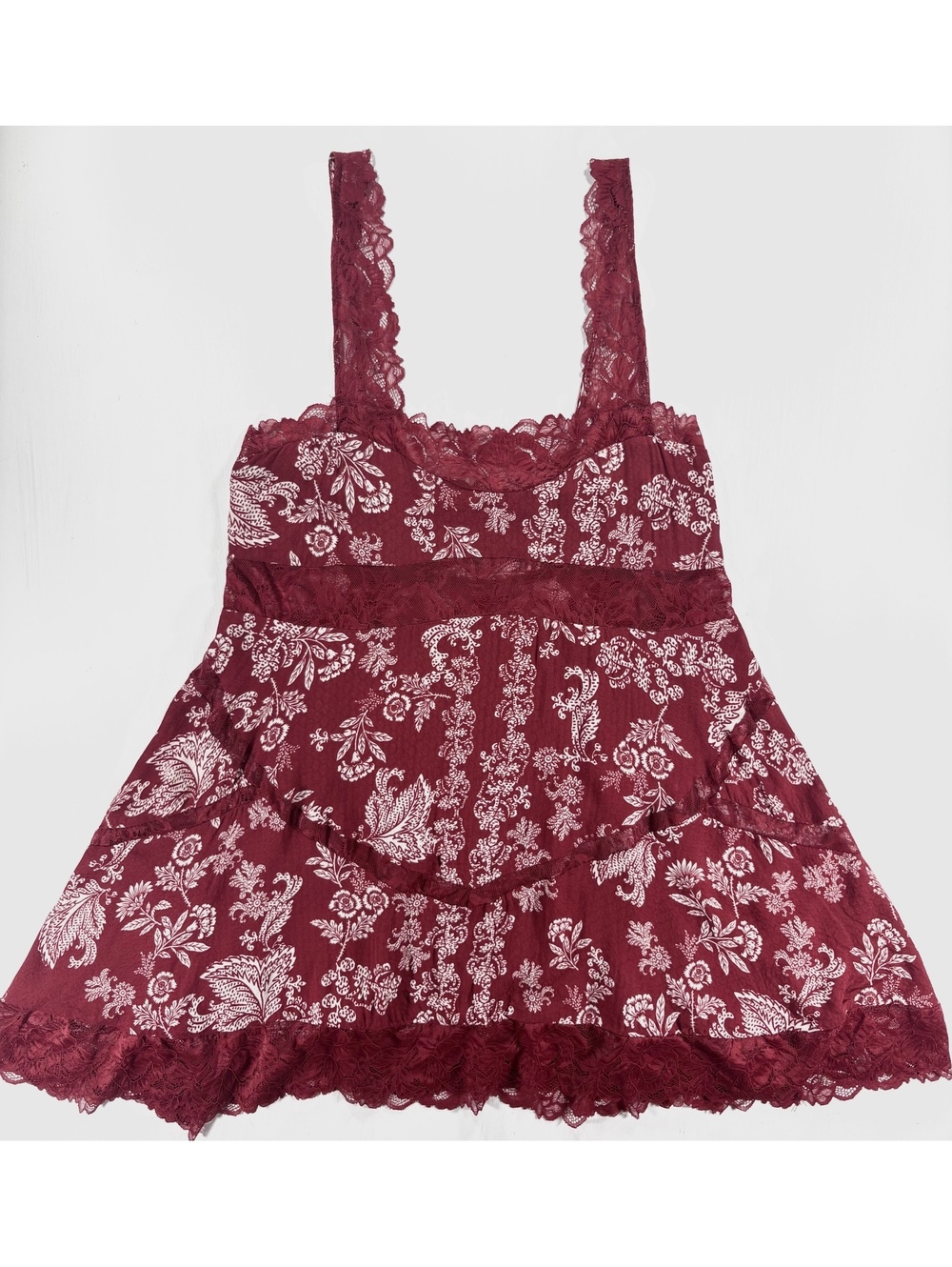 Free People Intimately Burgundy Floral Lace Slip Dress Sz M Boho Cottagecore